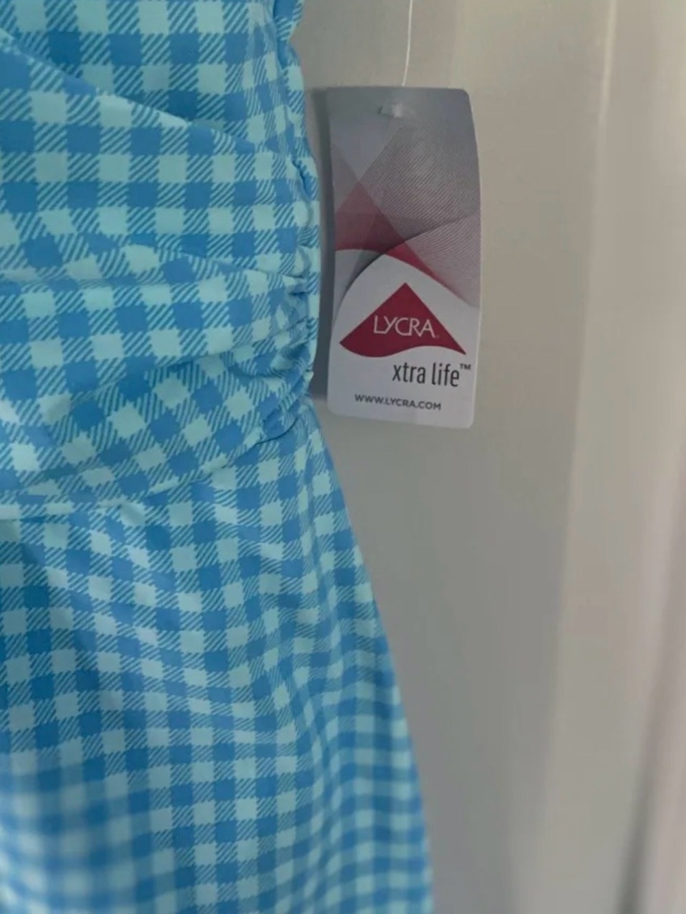 Lands' End Light Blue Gingham One-Piece Swimdress Size 16 - Picture 5 of 11